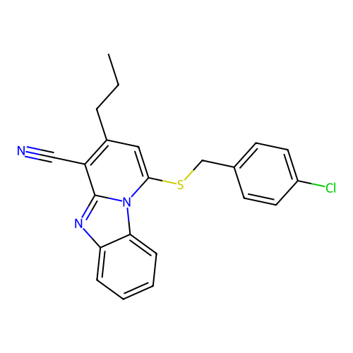 1-[(4-Chlorobenzyl)sulfanyl]-3-propylpyrido[1,2-a]benzimidazole-4-carbonitrile structure
