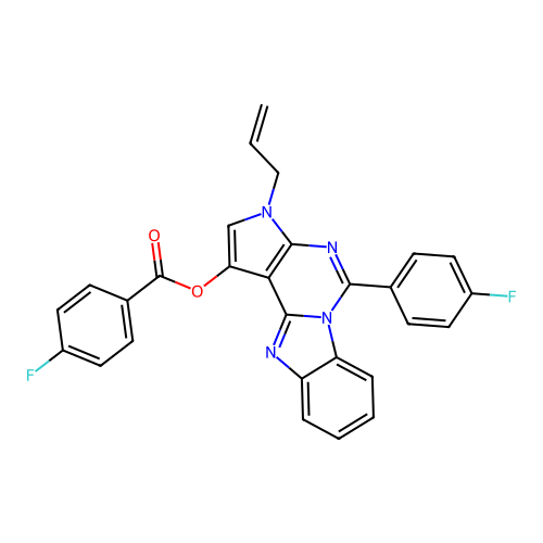 3-allyl-5-(4-fluorophenyl)-3H-benzo[4,5]imidazo[1,2-c]pyrrolo[3,2-e]pyrimidin-1-yl 4-fluorobenzoate structure