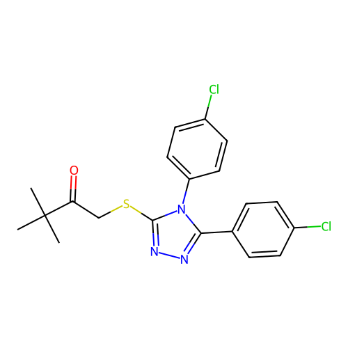 1-((4,5-bis(4-chlorophenyl)-4H-1,2,4-triazol-3-yl)thio)-3,3-dimethylbutan-2-one structure
