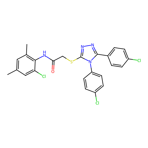 2-{[4,5-bis(4-chlorophenyl)-4H-1,2,4-triazol-3-yl]sulfanyl}-N-(2-chloro-4,6-dimethylphenyl)acetamide structure