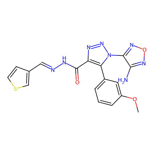 (E)-1-(4-amino-1,2,5-oxadiazol-3-yl)-5-(3-methoxyphenyl)-N'-(thiophen-3-ylmethylene)-1H-1,2,3-triazole-4-carbohydrazide structure