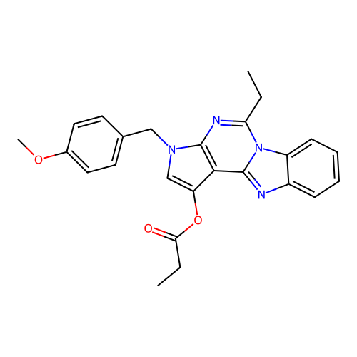 5-ethyl-3-(4-methoxybenzyl)-3H-benzo[4,5]imidazo[1,2-c]pyrrolo[3,2-e]pyrimidin-1-yl propionate structure