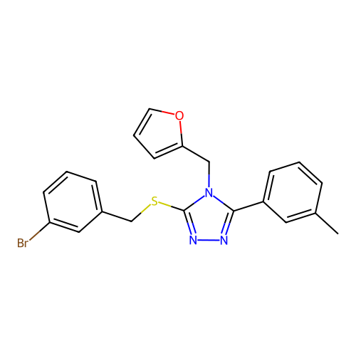 3-((3-bromobenzyl)thio)-4-(furan-2-ylmethyl)-5-(m-tolyl)-4H-1,2,4-triazole structure