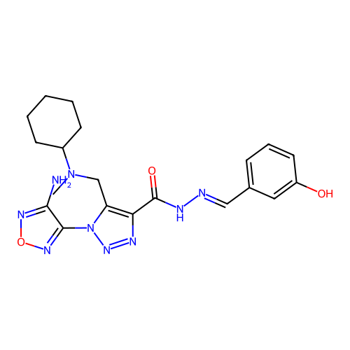 (E)-1-(4-amino-1,2,5-oxadiazol-3-yl)-5-((cyclohexyl(methyl)amino)methyl)-N'-(3-hydroxybenzylidene)-1H-1,2,3-triazole-4-carbohydrazide structure