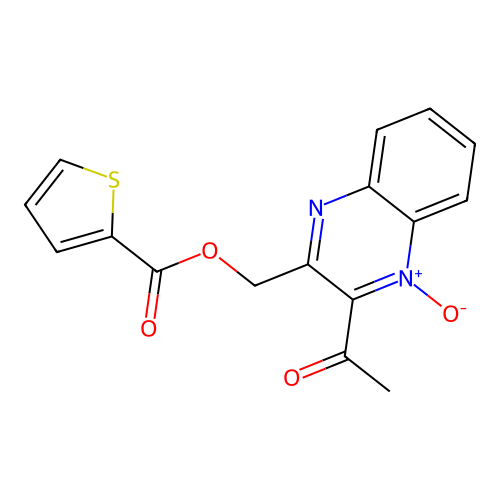 2-Acetyl-3-(((thiophene-2-carbonyl)oxy)methyl)quinoxaline 1-oxide structure