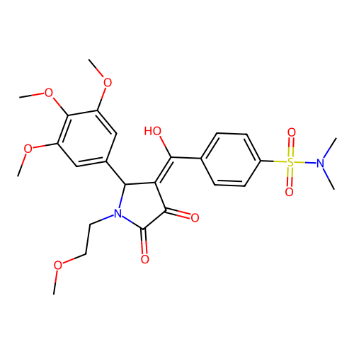 4-(4-hydroxy-1-(2-methoxyethyl)-5-oxo-2-(3,4,5-trimethoxyphenyl)-2,5-dihydro-1H-pyrrole-3-carbonyl)-N,N-dimethylbenzenesulfonamide structure