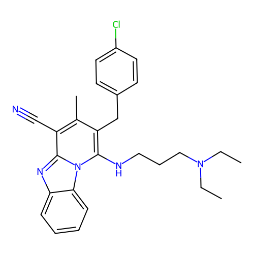 2-(4-chlorobenzyl)-1-((3-(diethylamino)propyl)amino)-3-methylbenzo[4,5]imidazo[1,2-a]pyridine-4-carbonitrile structure