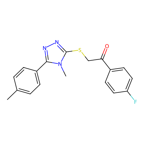 1-(4-fluorophenyl)-2-((4-methyl-5-(p-tolyl)-4H-1,2,4-triazol-3-yl)thio)ethanone structure
