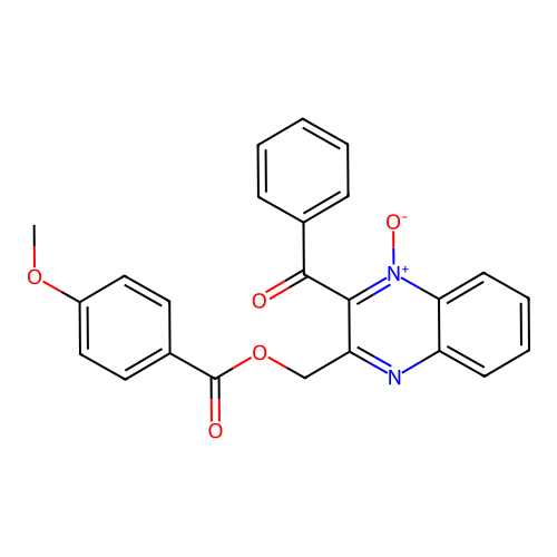2-Benzoyl-3-(((4-methoxybenzoyl)oxy)methyl)quinoxaline 1-oxide structure