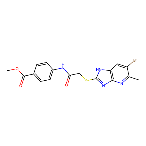 methyl 4-(2-((6-bromo-5-methyl-3H-imidazo[4,5-b]pyridin-2-yl)thio)acetamido)benzoate structure
