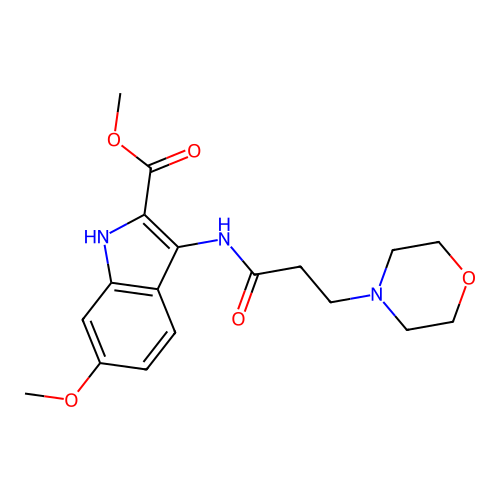 methyl 6-methoxy-3-{[3-(morpholin-4-yl)propanoyl]amino}-1H-indole-2-carboxylate structure