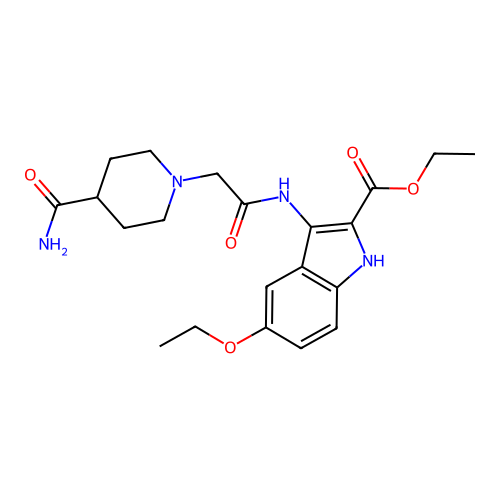 ethyl 3-(2-(4-carbamoylpiperidin-1-yl)acetamido)-5-ethoxy-1H-indole-2-carboxylate structure
