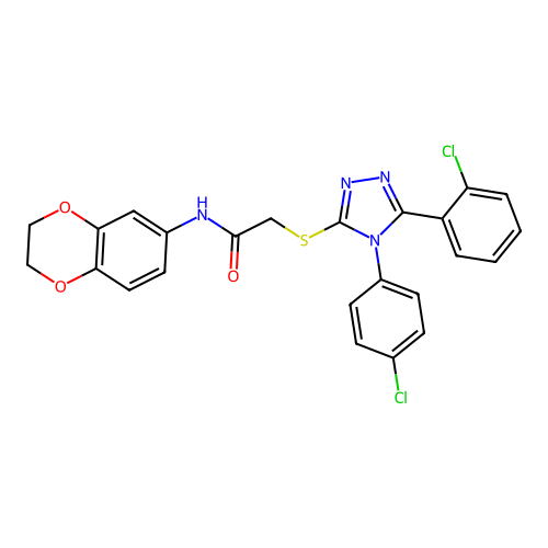 2-{[5-(2-chlorophenyl)-4-(4-chlorophenyl)-4H-1,2,4-triazol-3-yl]sulfanyl}-N-(2,3-dihydro-1,4-benzodioxin-6-yl)acetamide structure