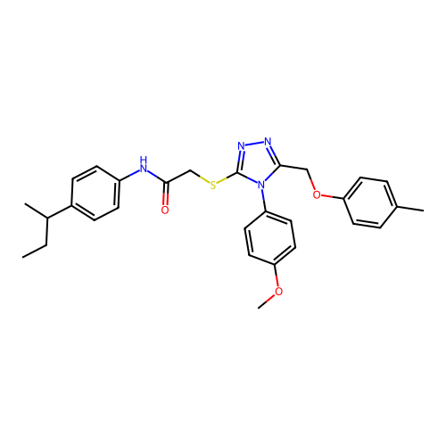 2-{4-(4-methoxyphenyl)-5-[(4-methylphenoxy)methyl](1,2,4-triazol-3-ylthio)}-N- [4-(methylpropyl)phenyl]acetamide structure