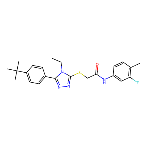 2-((5-(4-(tert-butyl)phenyl)-4-ethyl-4H-1,2,4-triazol-3-yl)thio)-N-(3-fluoro-4-methylphenyl)acetamide structure