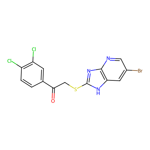 2-[(6-bromo-1H-imidazo[4,5-b]pyridin-2-yl)sulfanyl]-1-(3,4-dichlorophenyl)ethanone structure