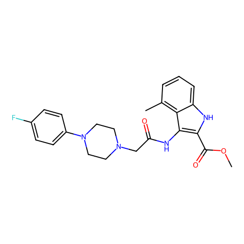 Methyl 3-[[2-[4-(4-fluorophenyl)piperazin-1-yl]acetyl]amino]-4-methyl-1H-indole-2-carboxylate structure