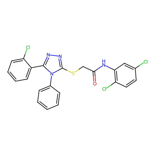 2-[[5-(2-chlorophenyl)-4-phenyl-1,2,4-triazol-3-yl]sulfanyl]-N-(2,5-dichlorophenyl)acetamide structure