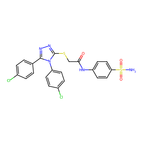 2-[[4,5-bis(4-chlorophenyl)-1,2,4-triazol-3-yl]sulfanyl]-N-(4-sulfamoylphenyl)acetamide structure