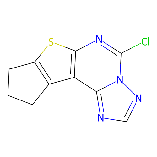 5-chloro-9,10-dihydro-8H-cyclopenta[4,5]thieno[3,2-e][1,2,4]triazolo[1,5-c]pyrimidine structure