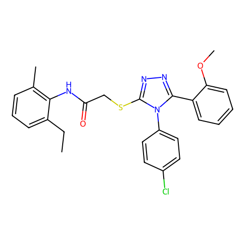 2-{[4-(4-chlorophenyl)-5-(2-methoxyphenyl)-4H-1,2,4-triazol-3-yl]sulfanyl}-N-(2-ethyl-6-methylphenyl)acetamide structure
