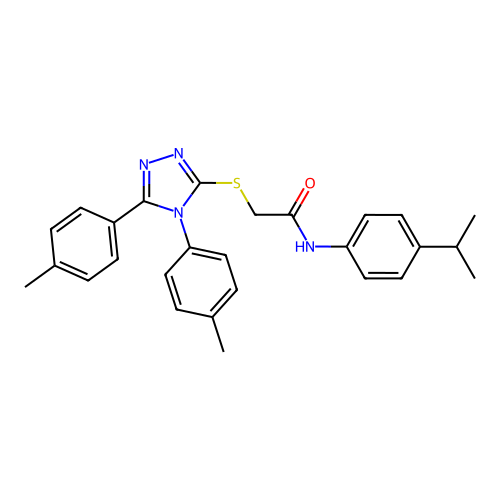 2-[[4,5-bis(4-methylphenyl)-1,2,4-triazol-3-yl]sulfanyl]-N-(4-propan-2-ylphenyl)acetamide structure
