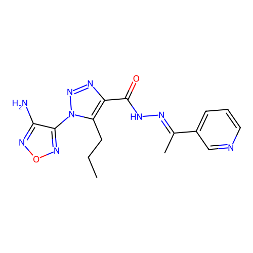 (E)-1-(4-amino-1,2,5-oxadiazol-3-yl)-5-propyl-N'-(1-(pyridin-3-yl)ethylidene)-1H-1,2,3-triazole-4-carbohydrazide structure