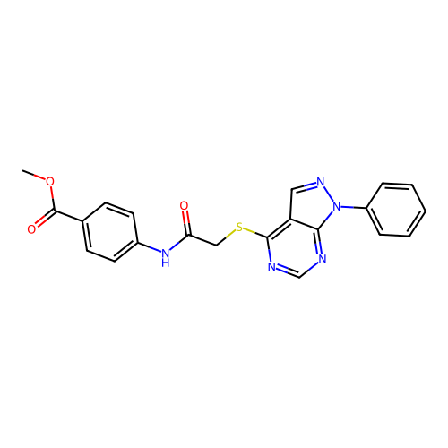 methyl 4-(2-((1-phenyl-1H-pyrazolo[3,4-d]pyrimidin-4-yl)thio)acetamido)benzoate structure
