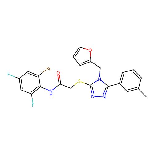 N-(2-bromo-4,6-difluorophenyl)-2-{[4-(furan-2-ylmethyl)-5-(3-methylphenyl)-4H-1,2,4-triazol-3-yl]sulfanyl}acetamide structure