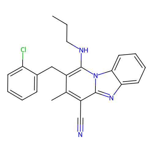 2-(2-chlorobenzyl)-3-methyl-1-(propylamino)benzo[4,5]imidazo[1,2-a]pyridine-4-carbonitrile structure