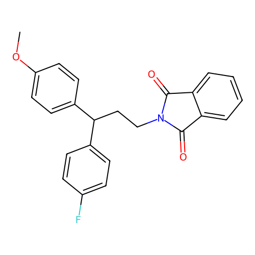 2-(3-(4-Fluorophenyl)-3-(4-methoxyphenyl)propyl)isoindoline-1,3-dione structure