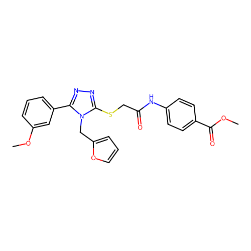 methyl 4-(2-((4-(furan-2-ylmethyl)-5-(3-methoxyphenyl)-4H-1,2,4-triazol-3-yl)thio)acetamido)benzoate structure
