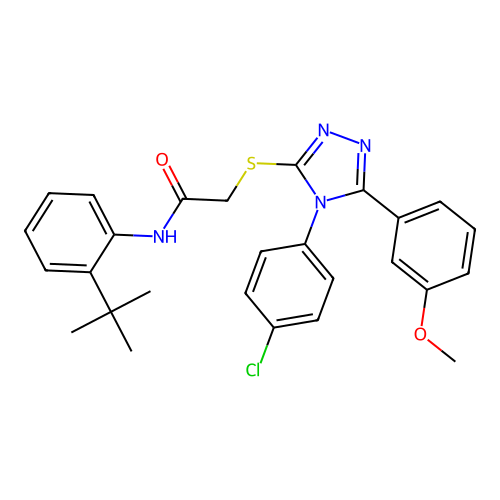 N-(2-tert-butylphenyl)-2-{[4-(4-chlorophenyl)-5-(3-methoxyphenyl)-4H-1,2,4-triazol-3-yl]sulfanyl}acetamide structure