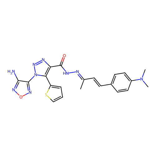 (E)-1-(4-amino-1,2,5-oxadiazol-3-yl)-N'-((E)-4-(4-(dimethylamino)phenyl)but-3-en-2-ylidene)-5-(thiophen-2-yl)-1H-1,2,3-triazole-4-carbohydrazide structure