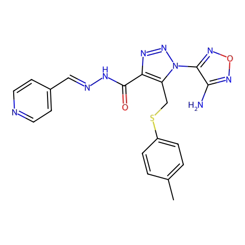 (E)-1-(4-amino-1,2,5-oxadiazol-3-yl)-N'-(pyridin-4-ylmethylene)-5-((p-tolylthio)methyl)-1H-1,2,3-triazole-4-carbohydrazide structure