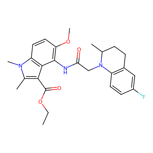 ethyl 4-(2-(6-fluoro-2-methyl-3,4-dihydroquinolin-1(2H)-yl)acetamido)-5-methoxy-1,2-dimethyl-1H-indole-3-carboxylate structure
