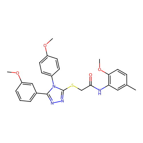 N-(2-methoxy-5-methylphenyl)-2-((5-(3-methoxyphenyl)-4-(4-methoxyphenyl)-4H-1,2,4-triazol-3-yl)thio)acetamide structure