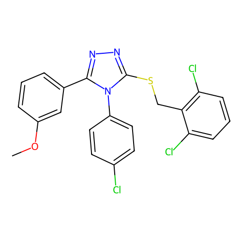 4-(4-chlorophenyl)-3-[(2,6-dichlorophenyl)methylsulfanyl]-5-(3-methoxyphenyl)-1,2,4-triazole structure