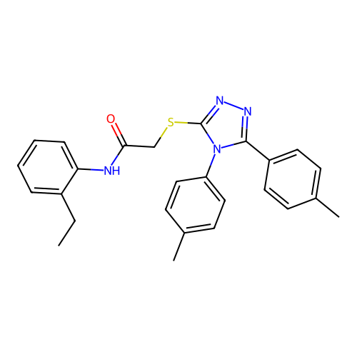 2-[[4,5-bis(4-methylphenyl)-1,2,4-triazol-3-yl]sulfanyl]-N-(2-ethylphenyl)acetamide structure