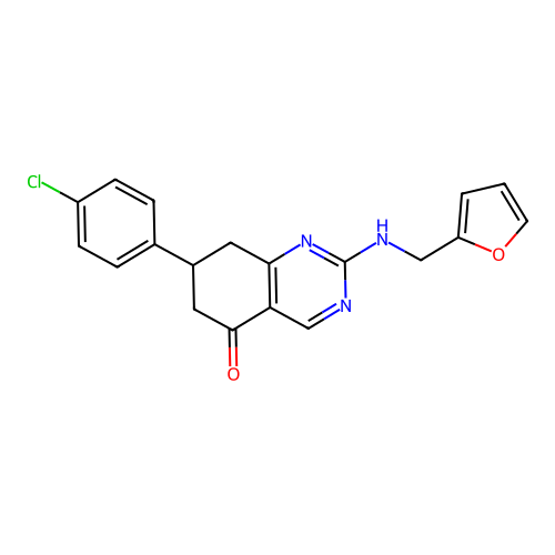 7-(4-chlorophenyl)-2-((furan-2-ylmethyl)amino)-7,8-dihydroquinazolin-5(6H)-one structure