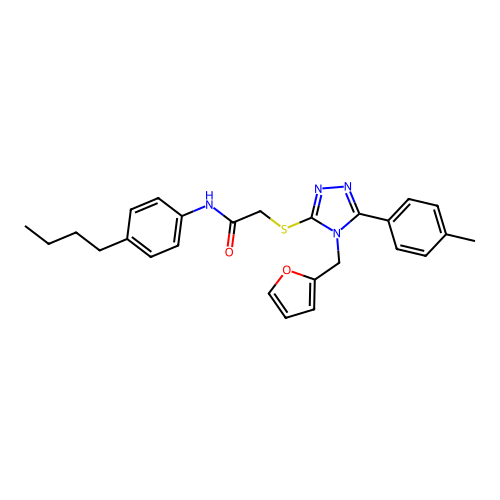 N-(4-butylphenyl)-2-{[4-(furan-2-ylmethyl)-5-(4-methylphenyl)-4H-1,2,4-triazol-3-yl]sulfanyl}acetamide structure