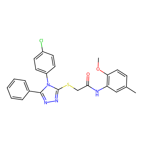 2-((4-(4-chlorophenyl)-5-phenyl-4H-1,2,4-triazol-3-yl)thio)-N-(2-methoxy-5-methylphenyl)acetamide structure