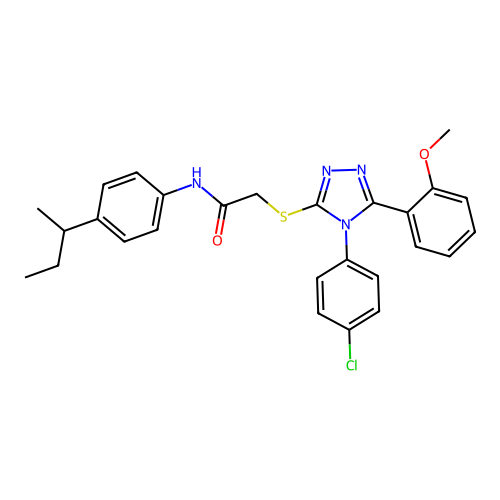 N-[4-(butan-2-yl)phenyl]-2-{[4-(4-chlorophenyl)-5-(2-methoxyphenyl)-4H-1,2,4-triazol-3-yl]sulfanyl}acetamide structure