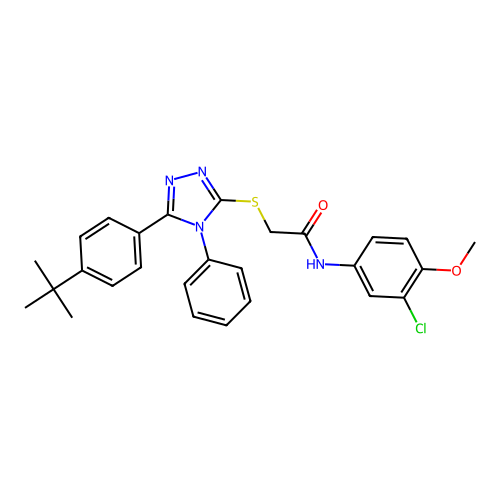 2-{[5-(4-tert-butylphenyl)-4-phenyl-4H-1,2,4-triazol-3-yl]sulfanyl}-N-(3-chloro-4-methoxyphenyl)acetamide structure