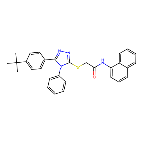 2-{[5-(4-tert-butylphenyl)-4-phenyl-4H-1,2,4-triazol-3-yl]sulfanyl}-N-(naphthalen-1-yl)acetamide structure