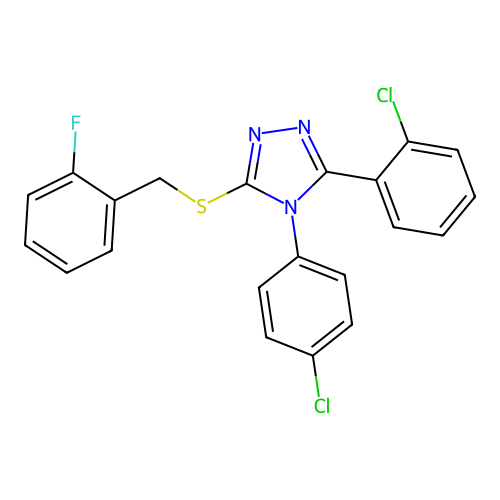 3-(2-chlorophenyl)-4-(4-chlorophenyl)-5-[(2-fluorophenyl)methylsulfanyl]-1,2,4-triazole structure
