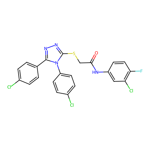 2-{[4,5-bis(4-chlorophenyl)-4H-1,2,4-triazol-3-yl]sulfanyl}-N-(3-chloro-4-fluorophenyl)acetamide structure