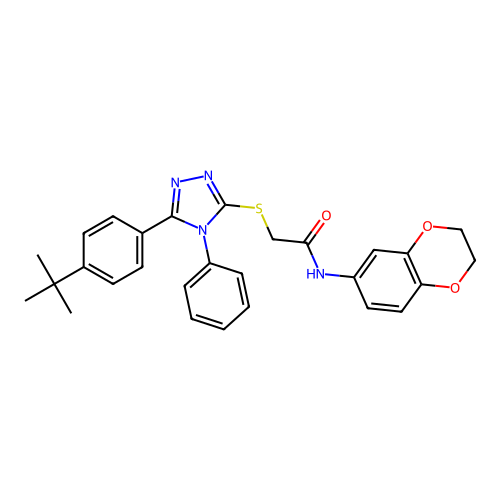 2-{[5-(4-tert-butylphenyl)-4-phenyl-4H-1,2,4-triazol-3-yl]sulfanyl}-N-(2,3-dihydro-1,4-benzodioxin-6-yl)acetamide structure