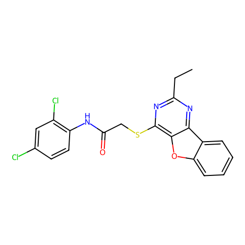 N-(2,4-dichlorophenyl)-2-((2-ethylbenzofuro[3,2-d]pyrimidin-4-yl)thio)acetamide structure
