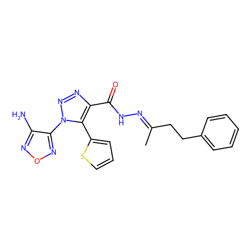(E)-1-(4-amino-1,2,5-oxadiazol-3-yl)-N'-(4-phenylbutan-2-ylidene)-5-(thiophen-2-yl)-1H-1,2,3-triazole-4-carbohydrazide structure